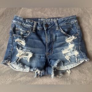 American Eagle Hi Rise Shortie Distressed Cut Off Raw Hem Jean Shorts Size 6